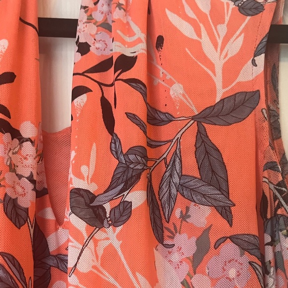 Orange tropical print BEBE high neck, cold shoulder long sleeve shirt - Picture 2 of 4